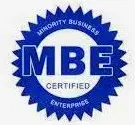 A blue and white logo for minority business enterprise.