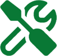 A green icon of a wrench and spanner.