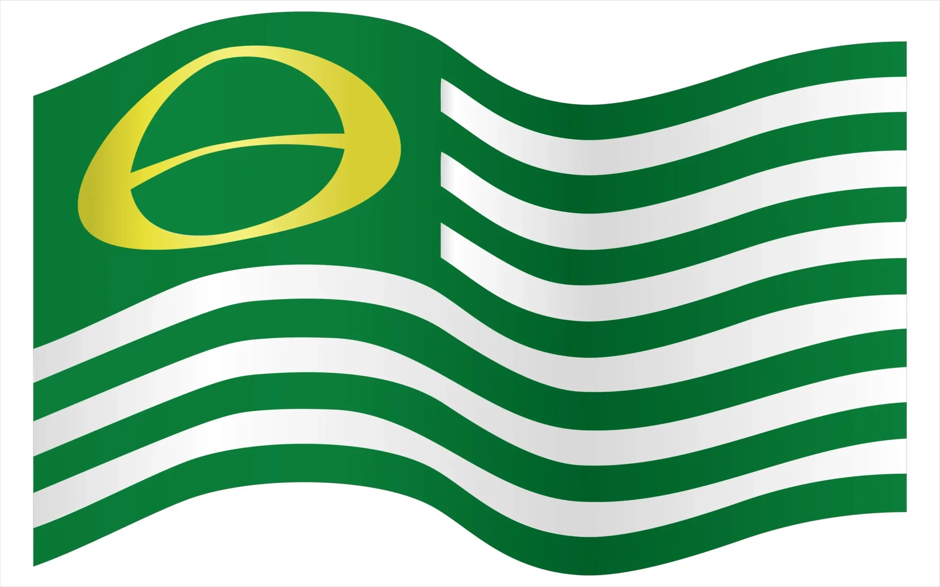 A green and white flag with an oval on it.